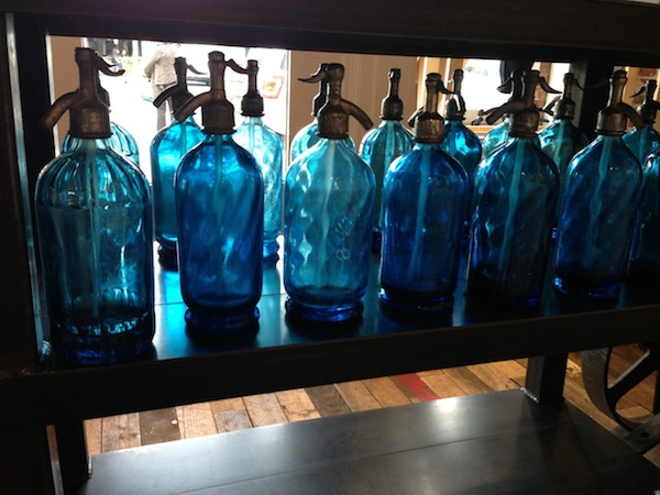antique blue glass seltzer bottles
